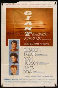 9p296 GIANT 1sh '56 James Dean, Elizabeth Taylor, Rock Hudson, directed by George Stevens!