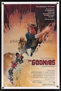 9p305 GOONIES 1sh '85 Josh Brolin, teen adventure classic, Drew Struzan art!