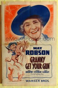 9p309 GRANNY GET YOUR GUN 1sh '40 great wacky artwork & close-up of May Robson!