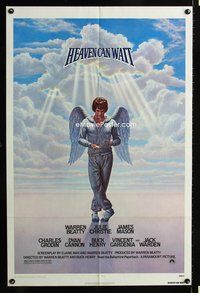 9p329 HEAVEN CAN WAIT 1sh '78 art of angel Warren Beatty wearing sweats by Lettick, football!