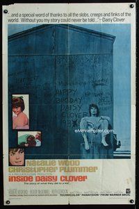 9p357 INSIDE DAISY CLOVER 1sh '66 great image of bad girl Natalie Wood, Christopher Plummer!