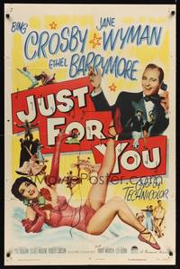 9p379 JUST FOR YOU 1sh '52 Bing Crosby & sexy Jane Wyman on telephone!