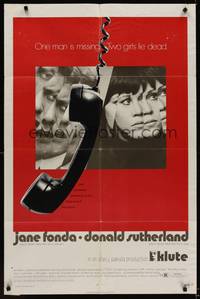 9p387 KLUTE rare alternate style 1sh '71 Donald Sutherland & Jane Fonda, dangling telephone art!