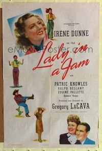 9p396 LADY IN A JAM style D 1sh '42 Irene Dunne, Patrick Knowles, Ralph Bellamy, Eugene Pallette