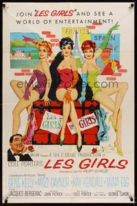 9p417 LES GIRLS 1sh '57 art of Gene Kelly + sexy Mitzi Gaynor, Kay Kendall & Taina Elg!