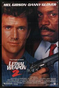 9p419 LETHAL WEAPON 2 1sh '89 great close-up image of cops Mel Gibson & Danny Glover!