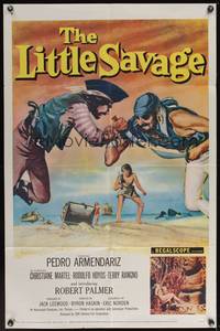 9p432 LITTLE SAVAGE 1sh '59 Pedro Armendariz, action art of pirates fighting over treasure!