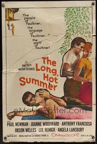 9p444 LONG, HOT SUMMER 1sh '58 Paul Newman, Joanne Woodward, Faulkner directed by Martin Ritt!