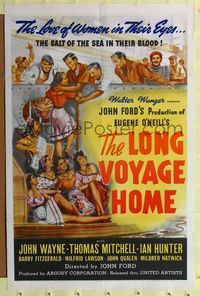 9p443 LONG VOYAGE HOME 1sh '40 John Ford, cool art of sailors John Wayne & Thomas Mitchell w/girls
