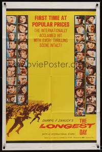 9p445 LONGEST DAY 1sh '62 John Wayne & Richard Burton in World War II w/all-star cast!