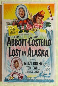 9p449 LOST IN ALASKA 1sh '52 wacky artwork of Bud Abbott & Lou Costello!