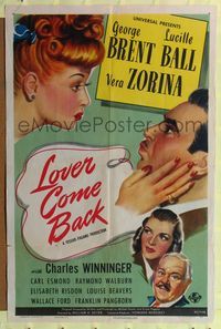 9p455 LOVER COME BACK 1sh '46 pretty redhead Lucille Ball & George Brent!