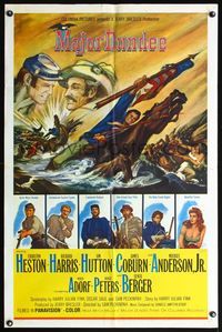 9p465 MAJOR DUNDEE 1sh '65 Sam Peckinpah, Charlton Heston, dramatic Civil War battle art!