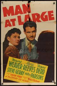 9p468 MAN AT LARGE 1sh '41 FBI agent George Reeves gets Marjorie Weaver & stops German spies!