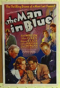 9p470 MAN IN BLUE 1sh '37 Milton Carruth, Robert Wilcox, thrilling drama of a man's last chance!