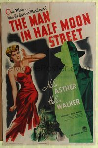 9p471 MAN IN HALF MOON STREET style A 1sh '44 lover or murderer, art of Nils Asther & Helen Walker!
