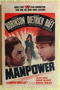 9p484 MANPOWER 1sh '41 George Raft, Edward G. Robinson, Marlene Dietrich