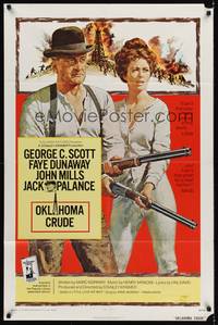 9p575 OKLAHOMA CRUDE 1sh '73 art of George C. Scott & Faye Dunaway with rifles!