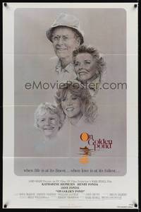 9p579 ON GOLDEN POND 1sh '81 art of Katharine Hepburn, Henry Fonda, and Jane Fonda by C.D. de Mar!