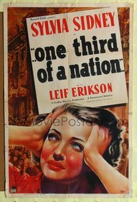 9p586 ONE THIRD OF A NATION style A 1sh '39 close-up art of pretty Sylvia Sidney!