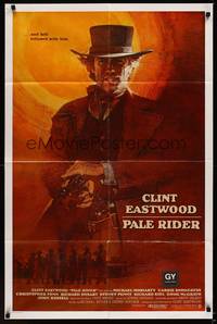 9p602 PALE RIDER int'l 1sh '85 great different artwork of cowboy Clint Eastwood by Grove!