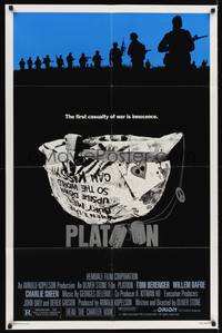 9p628 PLATOON 1sh '86 Oliver Stone, Tom Berenger, Willem Dafoe, Vietnam War!