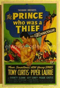 9p642 PRINCE WHO WAS A THIEF 1sh '51 romantic art of Tony Curtis & pretty Piper Laurie!