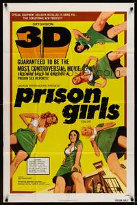 9p644 PRISON GIRLS 1sh '72 3-D, Uschi Digard, sexy art of bad girls!