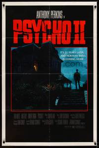 9p648 PSYCHO II 1sh '83 Anthony Perkins as Norman Bates, cool creepy image of classic house!