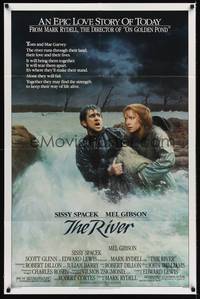 9p698 RIVER 1sh '84 Mark Rydell directed, Mel Gibson, Sissy Spacek, Gehm art!