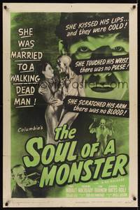 9p792 SOUL OF A MONSTER 1sh R49 blood-chilling horror, she was married to a walking dead man!