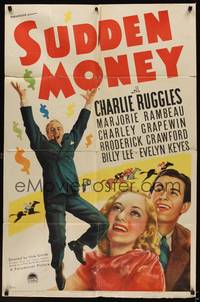 9p830 SUDDEN MONEY style A 1sh '39 dancing Charlie Ruggles, Marjorie Rambeau, Charley Grapewin!