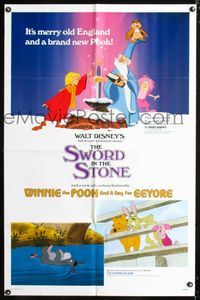 9p844 SWORD IN THE STONE/WINNIE POOH & A DAY FOR EEYORE 1sh '83 Disney cartoon double-bill!