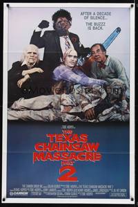 9p866 TEXAS CHAINSAW MASSACRE PART 2 family style 1sh '86 Tobe Hooper horror sequel, cast portrait!
