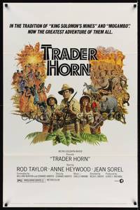 9p902 TRADER HORN 1sh '73 Larry Salk artwork of Rod Taylor & Anne Heywood in the jungle!