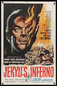 9p913 TWO FACES OF DR. JEKYLL 1sh '61 Jekyll's Inferno, cool burning face art by Reynold Brown!