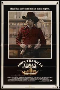 9p927 URBAN COWBOY signed 1sh '80 by John Travolta, great image in cowboy hat bull riding at bar!