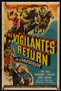 9p934 VIGILANTES RETURN 1sh '46 Jon Hall, Margaret Lindsay & Andy Devine in western action!