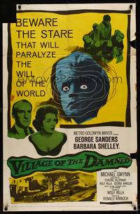 9p935 VILLAGE OF THE DAMNED 1sh '60 beware the stare that will paralyze the will of the world!
