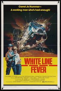 9p961 WHITE LINE FEVER style B 1sh '75 Jan-Michael Vincent, cool truck crash artwork!