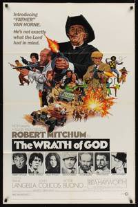 9p979 WRATH OF GOD style B 1sh '72 priest Robert Mitchum is not exactly what the Lord had in mind!