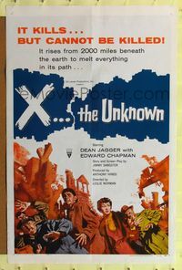 9p984 X THE UNKNOWN 1sh '56 it rises from 2000 miles beneath Earth, it kills but cannot be killed!