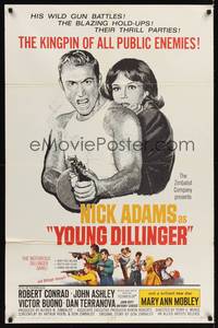 9p995 YOUNG DILLINGER 1sh '65 cool art of Nick Adams in the title role, Mary Ann Mobley!