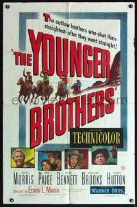 9p997 YOUNGER BROTHERS 1sh '49 outlaw brothers Wayne Morris, Bruce Bennett & Robert Hutton!