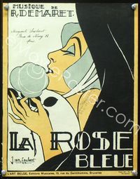 9r202 LA ROSE BLEUE Belgian sheet music '24 wonderful art of girl with rose by Ivan Caulaert!