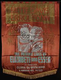 9r005 PRIVATE LIVES OF ELIZABETH & ESSEX silk banner '39 art of Queen Bette Davis & Errol Flynn!