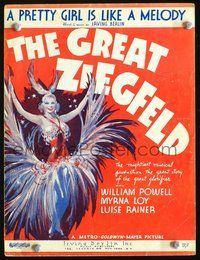 9r249 GREAT ZIEGFELD sheet music '36 wonderful artwork of showgirl in wild feathery outfit!