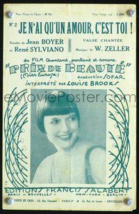 9r204 PRIX DE BEAUTE green French sheet music '30 wonderful smiling portrait of Louise Brooks!