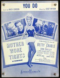 9r268 MOTHER WORE TIGHTS sheet music '47 great images of sexy Betty Grable, Dan Dailey