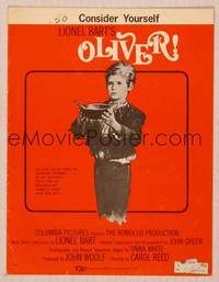 9r273 OLIVER sheet music '69 Carol Reed, Charles Dickens, classic close up art of Mark Lester!
